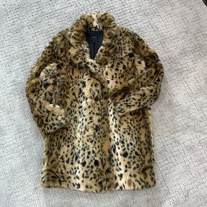 Talula Faux Fur Leopard-Print Teddy Coat in Brown and Black